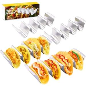 Stainless Steel Taco Holder Set of 4, Total 16 Tacos – Each Taco Rack Up to 4 Tacos, Reusable, Dishwasher & Microwave Safe, Rust-Proof Taco Shell Stands for Kitchen, Parties, and Family Gatherings