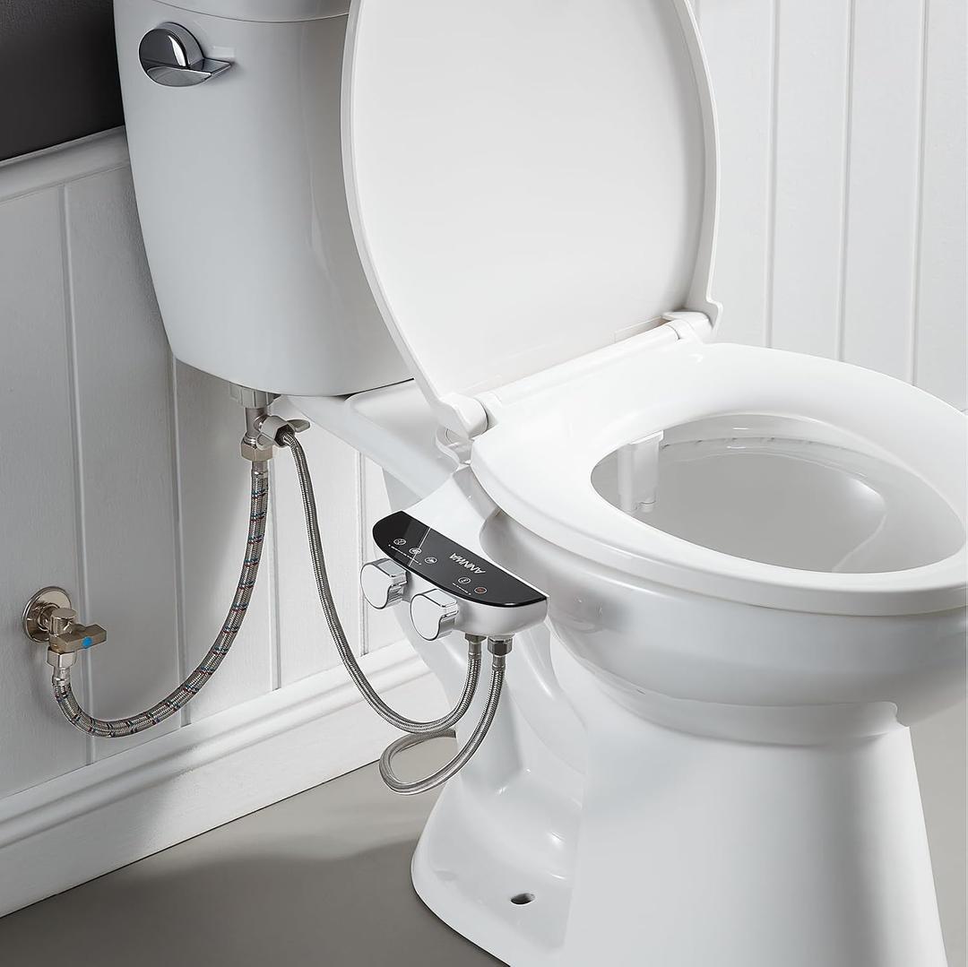 Bidet Attachment for Toilet Seat Non-Electric Bidet Hot and Cold Water Bidet Attachment Toilet Adjustable Water Temperature Posterior/Feminine Wash Dual Retractable Nozzle(AM-US-TT18N)