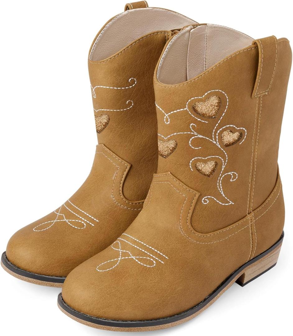 Motasha Toddler Cowgirl Boots Girls Cowboy Boot Ankle Toddler Girls Boot Kids Boots Horse Riding Shoes Birthday Party (Brown, 5)