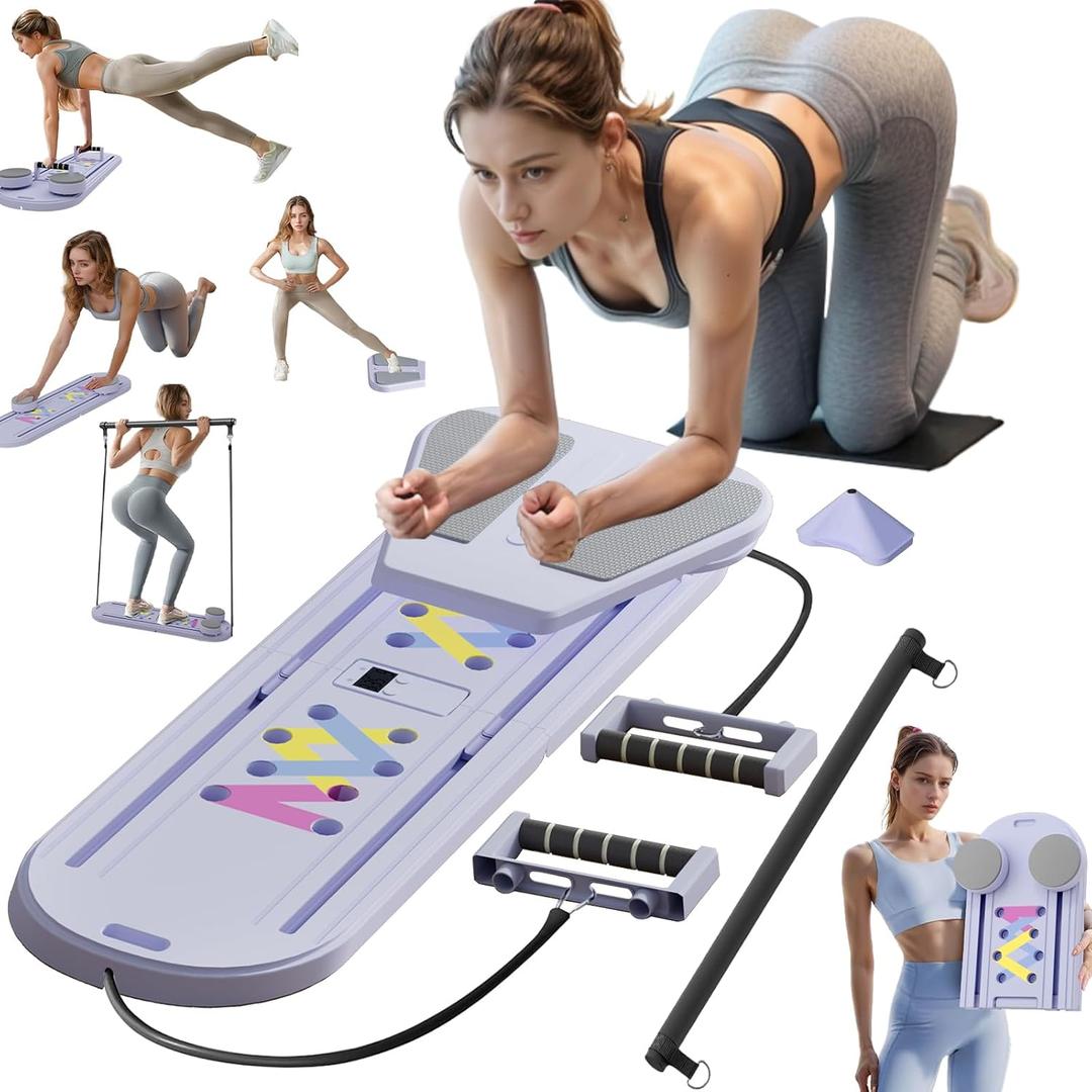 Pilates Board, Portable Pilates Reformer Set, 6 in 1 Pilates Board for Home Workout, Foldable Pilates Reformer Machine, Multifunctional Pilates Board for Women (Purple)