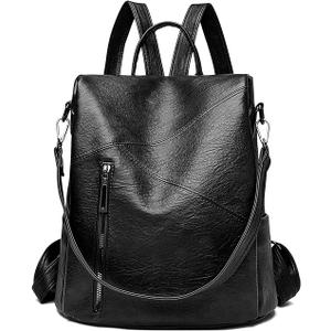 Backpack Purse for Women, Large Capacity PU Leather Shoulder Bags Multifunctional Fashion Backpack Travel Bag for Working Shopping Hiking (Black)