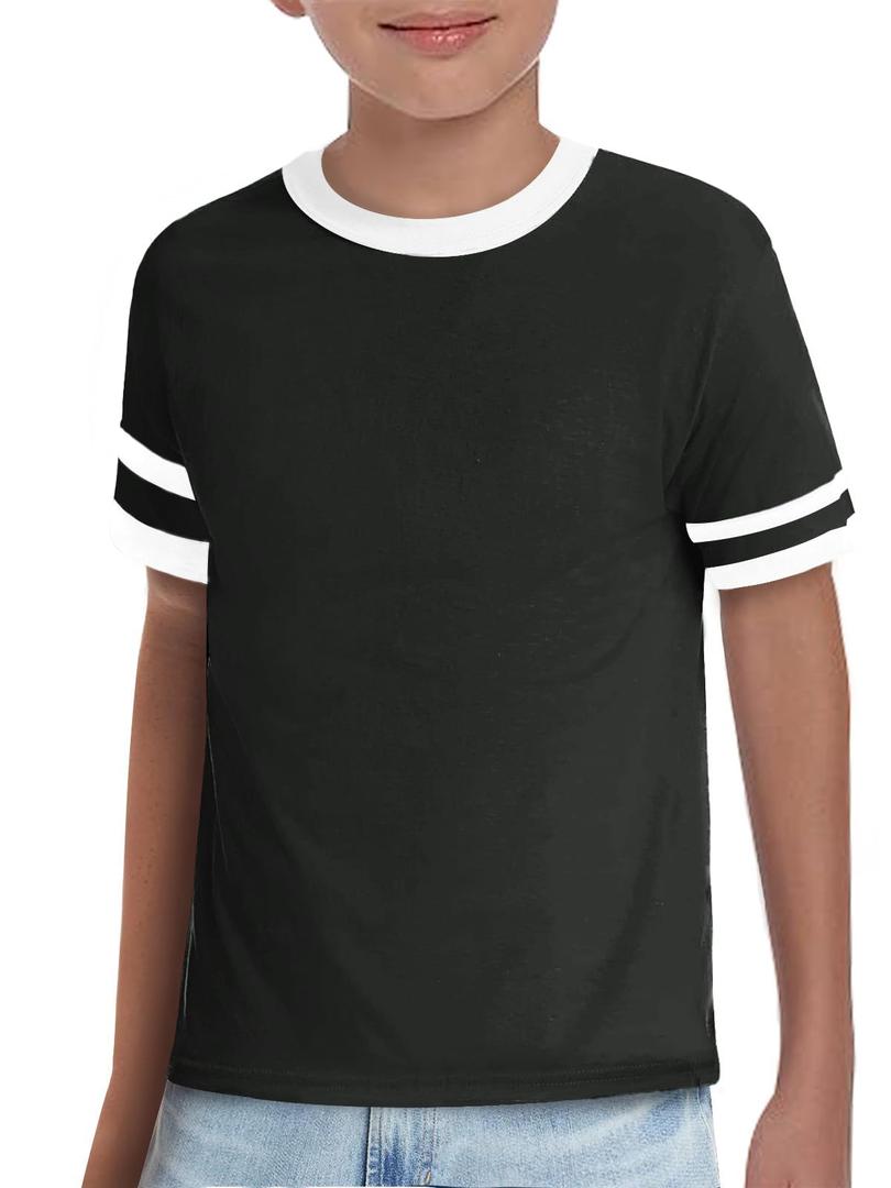 ZDC Boys Short Sleeve T Shirts 2026 Kids Summer Crewneck Color Block Tops Fashion Tees 5-14 Years Orange (Orange)