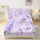 FUYEUN Floral Bed Sheets Set Twin Fitted Sheets Purple Lilac Flower Bedding Flat Sheet Women Girls Kids Modern Farmhouse Top Sheet Aesthetic Sheet Set 1 Pillowcase