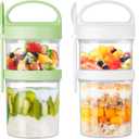 LUXEAR 31oz Large Overnight Oats Containers with Lids and Spoons 2 Pack,Dual-Layer Plastic Yogurt Parfait Cups Salad Pod Mason Jar Reusable for Oatmeal Cereal Nut Fruit with Holder for Snack Meal Prep