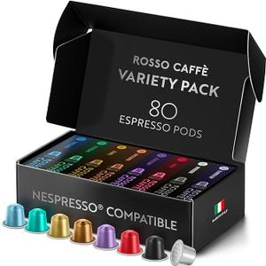 ROSSO CAFFÈ Nespresso Capsules 80 Pieces Aluminium Reserve Edition, 8 Premium Espresso Varieties Mix Pack, Nespresso Compatible Coffee Capsules, Made in Italy, Compatible with Original Machines BB 04/2027