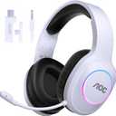AOC Wireless Gaming Headset Compatible with ps5/4, PC, USB-C & Bluetooth 5.4 & 2.4GHz Gaming Headphones with Noise Canceling Mic, 7.1 Virtual Surround,20ms Latency, 45H, RGB- White