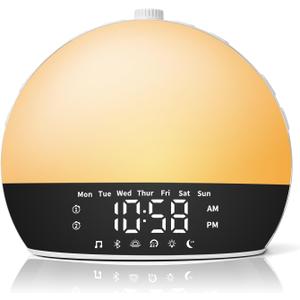 Sunrise Alarm Clock for Heavy Sleepers & Kids, Wake Up Light with Natural Simulation, Dual Alarm, Sleep Sound Machine, Dimmable LED Night Light, FM Radio, USB Charger for Bedroom (White)