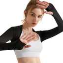 Luna & Sun Women Open Front Long Sleeve Bolero Shrug Yoga Workout Fitness Crop Top (Black, M)