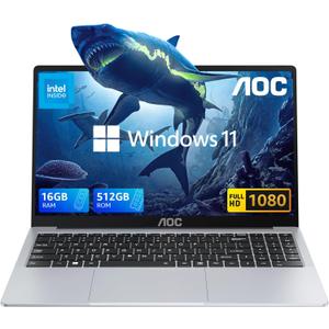 AOC Laptop, Laptop Computer with Intel Processor Twin Lake N150(Up to 3.6GHz) 16GB DDR4 512GB SSD 15.6 Inch FHD Premium Laptop Windows 11 Pro, Metal Shell, Type-C