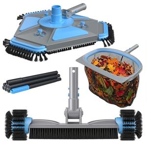 UIRWAY 4-in-1 Deluxe Swimming Pool Cleaning Kit - Includes Upgrade Triangular Pool Vacuum Head, Detachable Brush, Deep Leaf Skimmer Net, Adjustable Aluminum Pole Inground & Above Ground Pools (13.7" Vacuum Head)