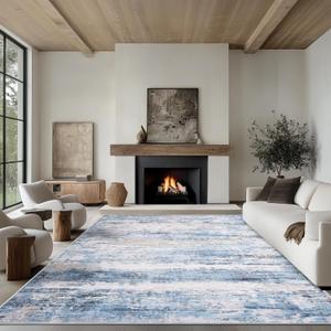 5x7 Area Rug Living Room Rugs - Washable Rug Large Modern Abstract Soft Thin Carpets Indoor Floor No Slip Vintage Carpet for Bedroom Under Dining Table Nursery Home Office Decor Blue
