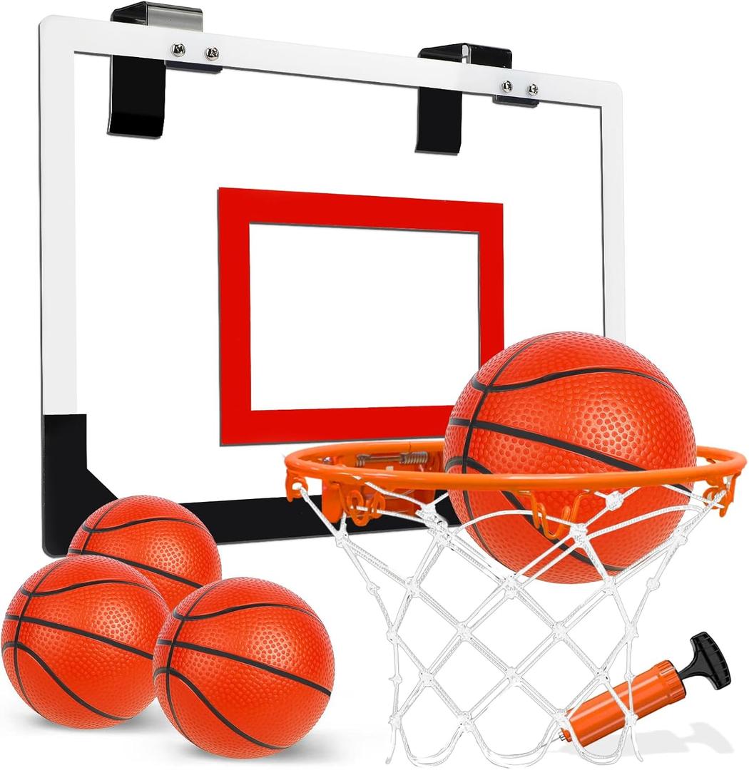 TOY Life Basketball Hoop Indoor for Kids Over The Door Office Basketballhoop for Teens and Adults Mini Hoops Door Room Goal with 4 Balls (White-classic)