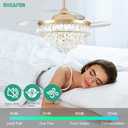 36Inch Dimmable Fandelier Crystal Ceiling Fans with Lights and Remote 6 Speed 3 Light Retractable Chandelier Ceiling Fan Gold Modern Ceiling Fan for Bedroom Living Room Dining Room
