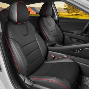 HKZ Elantra Seat Covers Custom Fit for Hyundai Elantra 2021 2022 2023 2024 2025 2026 SE/SEL/SEL Sport & Hybrid Blue/SEL Sport [Rear Bench W/Fixed Headrests] Leather Seat Cover Full Set, (Black+Red)