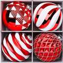 Alupssuc 6''/150mm Large Christmas Ball Ornaments, 4Pcs Christmas Tree Decor, Shatterproof Hanging Decorations with Hooks, Red & White Baubles for Xmas Tree, Wedding, Holiday and Party Decor