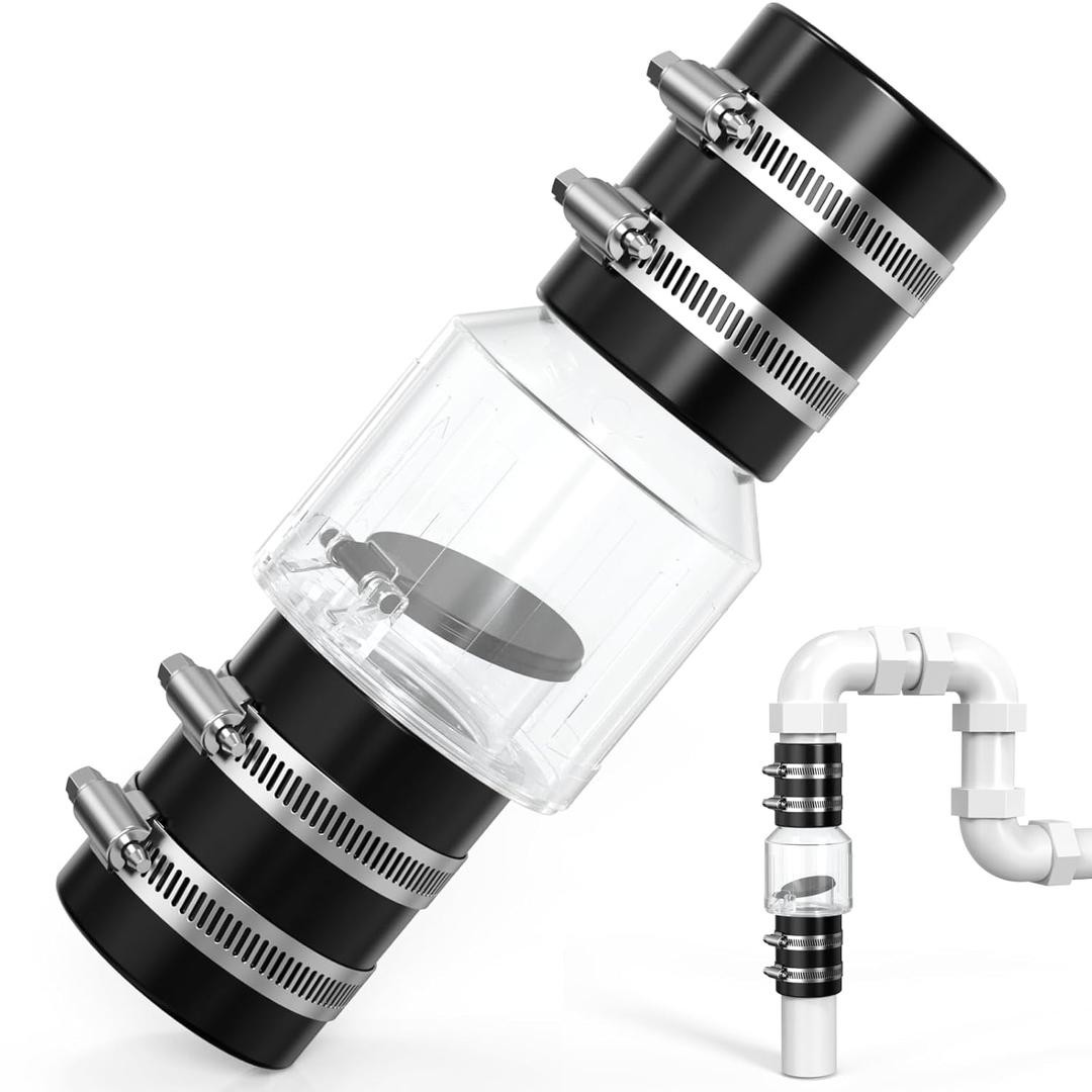 Silent Check Valve 1-1/2 Inch with Clear Body & Spring-Loaded Flapper, Buna-N Couplings & Stainless Steel Clamps - for Sump Pump Backflow Prevention, Quiet Operation, Extends Pump Life