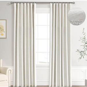 Joywell Burlap Tan Linen Full Blackout Curtains 90 Inch Long, Rod Pocket/Back Tab/Hook Belt/Clip Rings,Thermal Insulated Drapes for Bedroom Living Room with Hooks,2 Panels,52 x 90