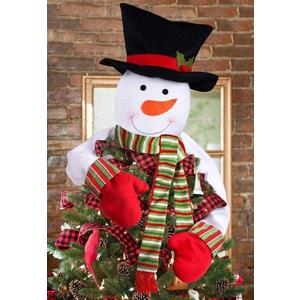 Christmas Tree Topper Snowman Top Hugger for Xmas Tree Holiday Decorations Winter Wonderland Decoration New Year Decorations Ornament with Hat Shawl and Poseable Arms