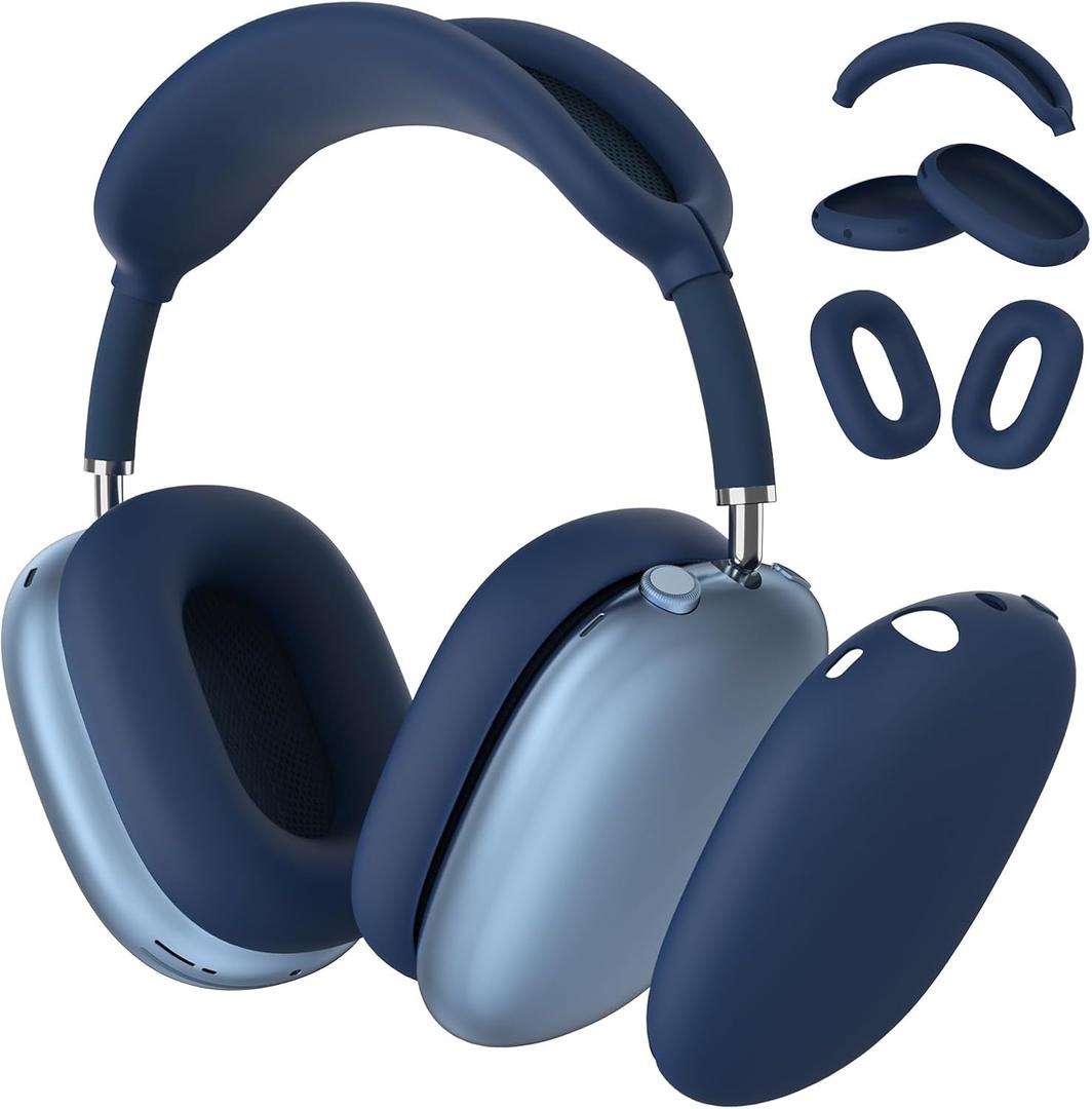 Silicone Case Cover for AirPods Max Headphones, Ear Pad Case Cover/Ear Cups Cover/Headband Cover for AirPods Max (USB C/Lightning) (2024/2020), Anti-Scratch Protector Accessories for Apple AirPods Max (Navy Blue)