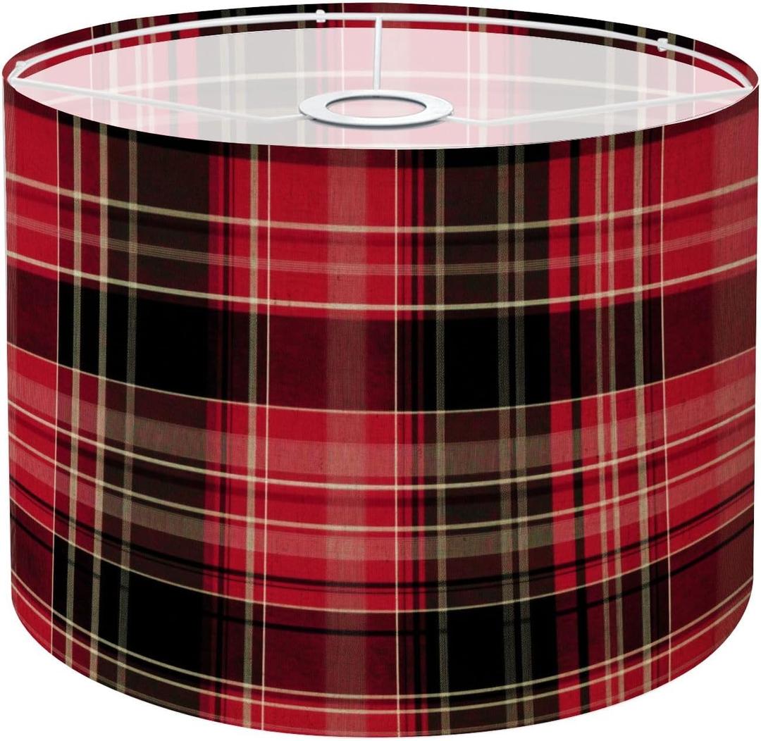 Lamp Shade Seamless plaid tartan check black red Design for fabric textile Drum Lamp Shades for Table Lamps Floor Lamps Pendant Light 8.9"x11"x11" Replacement Lampshade Large Linen Lampshades