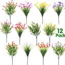 WILLBOND 12 Bundles Artificial Flowers Outdoor, UV Resistant Faux Artificial Plants Shrubs Plastic Flower Bulk for Hanging Planter Porch Window Home Spring Summer Decor(Multi Color)