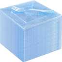 DaYammi 100Pcs Blue Glitter Dessert Plates Including 50Pcs Appetizer Plates 6" and 50Pcs Plastic Forks 5.7",Blue Plastic Square Plate for Party,plastic Salad Plate and Cake Forks for Wedding Birthday