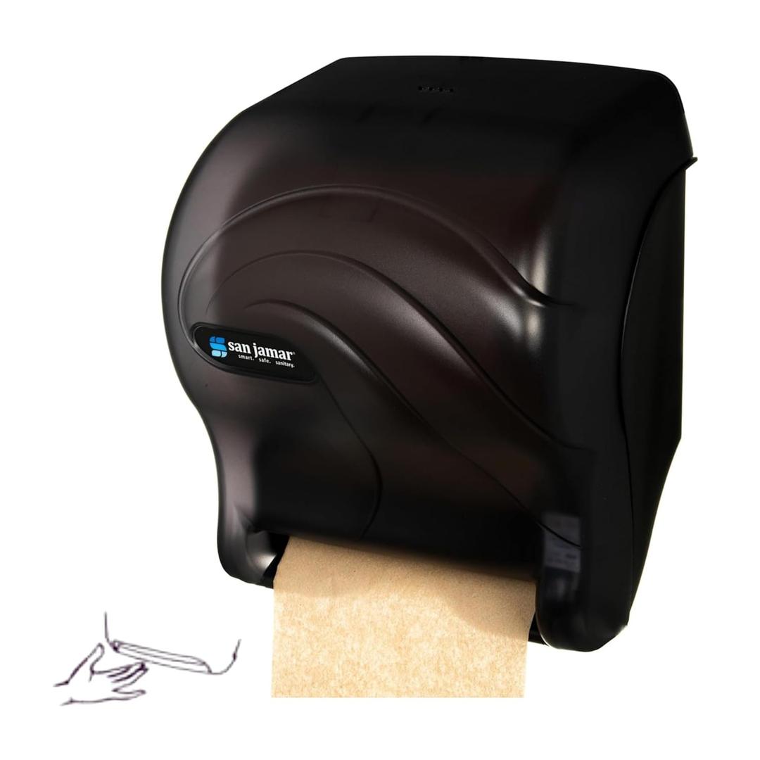 San Jamar Tear-N-Dry Essence Paper Towel Dispenser Automatic Dispenser for Bathroom, Kitchens, and Restaurants, Plastic, 10 x 14.75 x 12.25 Inches, Black
