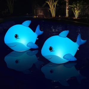 Solar Floating Pool Lights Dolphin, Glow in The Dark Solar Pool Lights That Float, IP68 Wateproof Inflatable Solar Floating Lights for Pool Pond Wedding Party Decorations - 2PC