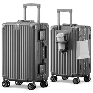 cllson Carry on Luggage Aluminium Frame with Cup Holder, 20 Inch Zipperless Luggage with Spinner Wheels,Carry On Suitcase 22x14x9 Airline Approved for Business Travel