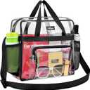 MAY TREE Clear Bag for Stadium Events 12612 Clear Tote Lunch Bag with Reinforced Strap for Work, Concert and Sports, Black