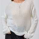 RoseSeek Women's Sheer Crochet Sweaters See Through Long Sleeve Knit Loose Pullover Tops (S)