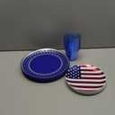 PULOTE 25PCS 4th of July Plates&Blue White Red Plastic Silverware&Clear Blue Cups, American Flag Plastic Plates Idea for Independence Day
