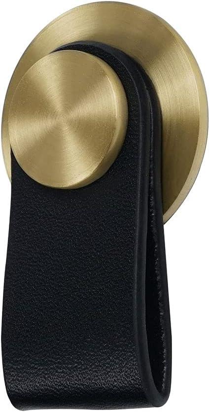 Leather Drawer Knob Pull Handle  Premium Faux Cabinet Pulls Set of 6 for Wardrobe,Kitchen,Bathroom Easy Installation Modern and Simple Strap,Brass Black, L63xW36xH7.5mm