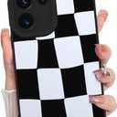 KANGHAR Compatible with Samsung Galaxy S25 Ultra Case, Silicone Checkered Cute Pattern, Camera Protection Soft Slim Phone Case for Girls Women -Black and White