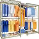Ulif E12 Pro Clothes RackHeavy Duty Freestanding Garment Rack with ShelvesMetal Clothing Closet Storage System for Hanging Clothes71" W x 16" D x 76.5" H, Hold 960 lbsGold
