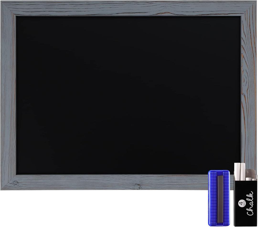 Rustic Grey Magnetic Wall Chalkboard, Large Size 18" x 24", Framed Chalkboard - Decorative Magnet Board Great for Kitchen Decor, Weddings, Restaurant Menus and More!  (18" x 24")