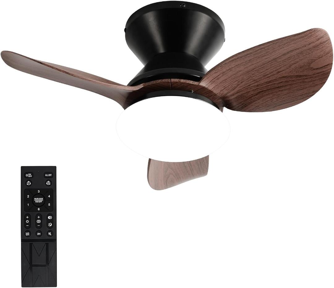 20" Small Ceiling Fans with Lights,Flush Mount Ceiling Fan with Remote(Beeps Can Be Disabled),3CCT,Reversible,Black Low Profile Ceiling Fan for Living Room,Outdoor/Indoor Use