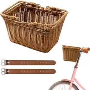 GRANNY SAYS Kids Bike Basket, Front Bicycle Bike Baskets for Kids, Small Wicker Bike Basket for Boys and Girls, Small Wicker Basket for Bike, 9" x 7" x 6", 1-Pack (Brown)
