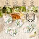 Cute Flower Coasters Set of 6 with Holder and Cork Base - 4in Absorbent Ceramics Coaster for Tabletop Protection Drink Coasters-Coffee Table Decoration,Home Decor-Housewarming Gifts for New Home