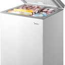 Midea MERC05C4BAWW Chest Freezer, 5.1 Cubic Feet Freezer With Removable Basket, Interior LED Light, Adjustable Temperature, For Kitchen Apartment Office, White