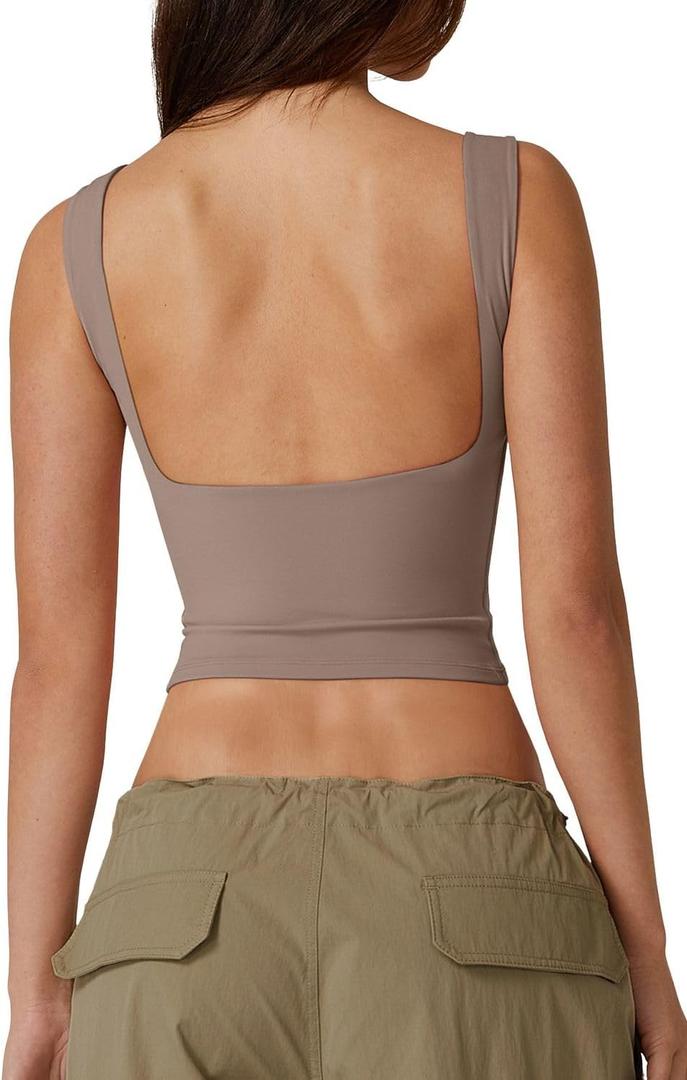 QINSEN Women's Sexy Open Back Sleeveless Crop Tank High Neck Slim Fit Cropped Tee Shirt Y2k Tops