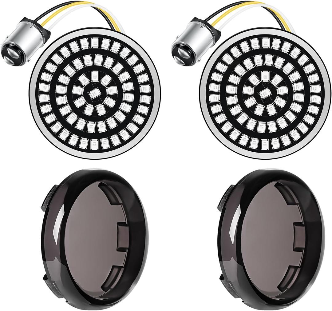 Benlari 2inch Rear Turn Signals, 60LEDs Turn Signals Kit with 2 Smoked Lens Cover Fit for Harley Touring Street Glide Electra Glide Road King Road Glide Sportster Iron 883 Dyna Softail 1986-2024
