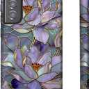 for Samsung Galaxy S22 Ultra, Dual-Layer Hard Shell+Silicone Cover-Shockproof Protective Phone Case for Women Girls- Abstract Lotus