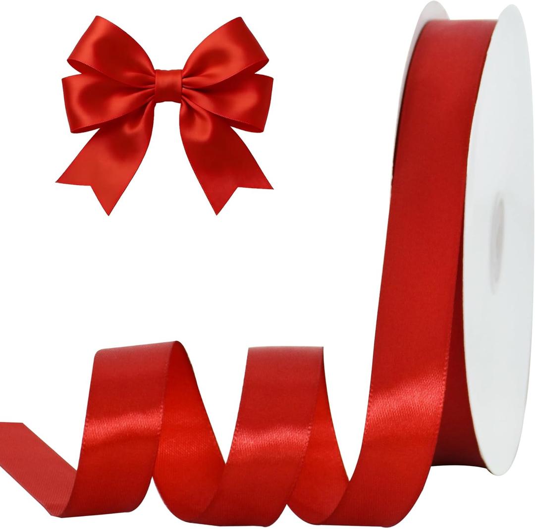 TONIFUL 1 Inch x 100yds Red Satin Ribbon, Thin Solid Color Valentine Ribbon for Gift Wrapping, Crafts, Hair Bows Making, Wedding Party Decoration, Sewing, Invitation Cards, Floral Bouquets, Christmas