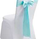 Pack of 100 Spandex Chair Bands Satin Sashes Ribbons Bows Stretch for Wedding Party Events Banquet Hotel Home Kitchen Cover Decoration (100 PCS Light Blue)