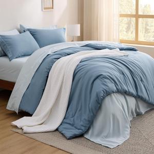Bedsure Twin Comforter Set - 5 Pieces Grayish Blue Twin Bedding Set for All Seasons, Boho Contrasting Design Bed in a Bag with Comforter, Sheets, Pillowcase & Sham