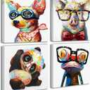 Colorful Cartoon Animal Wall Art Canvas Print Funny Cute Panda Frog Pig Pictures for Kids Bedroom Nursery Decor Artwork Framed 12''X12''X4