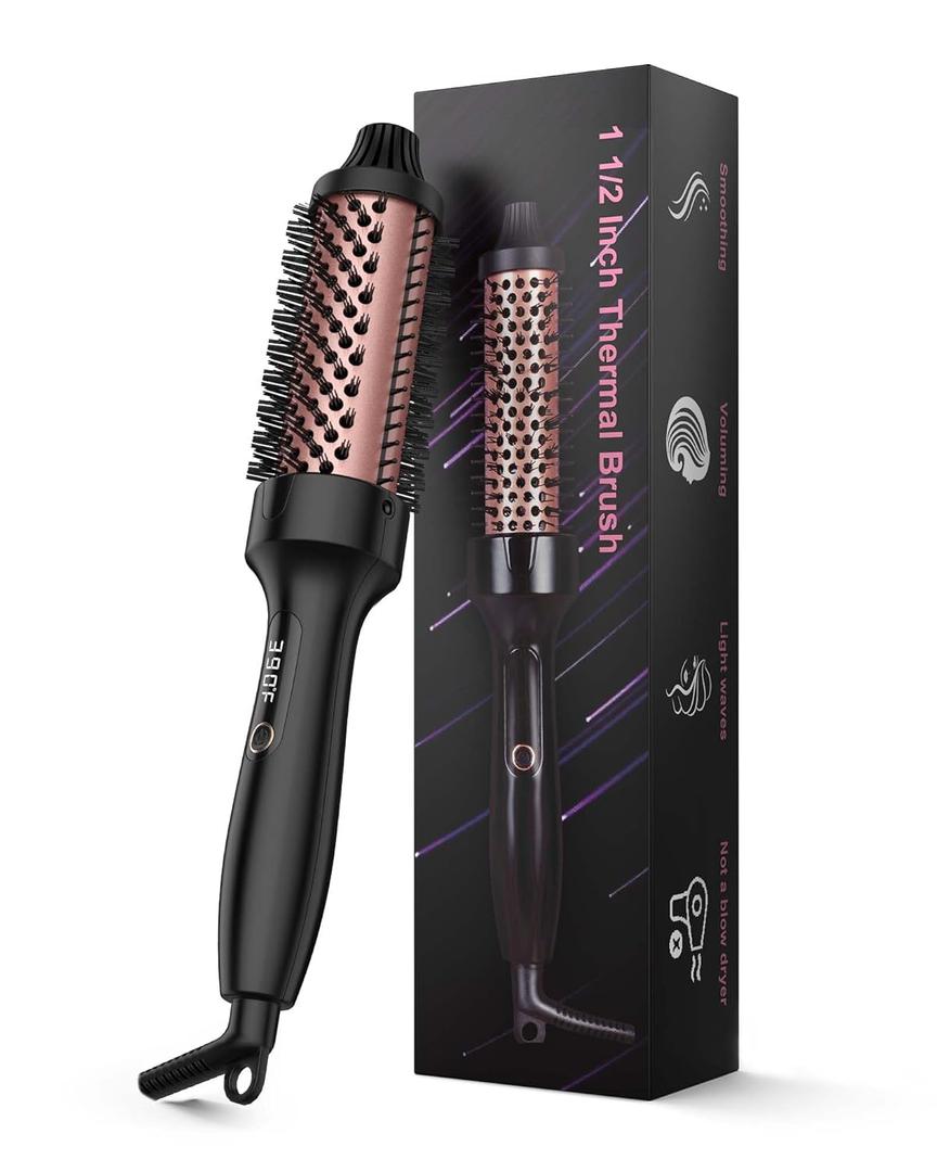ANWA Thermal Brush, 1.5 Inch Ceramic Tourmaline Heated Round Brush for Blowout Look, 1 1/2 Inch Hot Curling Tool for Smooth Volumnious Hair Style, Blowout Round Brush, Double Voltage
