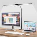 LED Desk Lamp for Home Office, Bright Double Head Desk Lamp with Clamp, Dimmable 5 Color Modes Desk Lighting, 12W Eye-Caring Architect Table Lamp for Workbench, Monitor, Reading, Study, 1400lm (25 inch, Black)