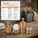 Autumn Alley Antique Gold Bathroom Accessories Set 4 - Farmhouse Soap Dispenser, Toothbrush Holder, 2 Apothecary Jars Qtip Holder - Gold Bathroom Decor Rustic Farmhouse Bathroom Accessories